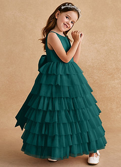 Azazie Twinkle Toes Robe Demoiselle D'honneur Fillette Robe Trapèze en Tulle Arc Paon image3