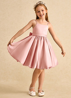 Azazie Davine vestidos de niña de las flores Vestido de Rosetón de Satin Mate de Corte En A con Tirante Espagueti image2