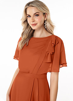 Azazie Aaliyah Modest Bridesmaid Dresses A-Line Scoop Pleated Chiffon Floor-Length Dress image5