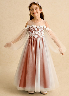 Azazie Zimi Flower Girl Dresses Burnt Orange Ball-Gown Sweetheart Neckline Tulle Dress image4