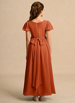 Azazie Lilia Girls Formal Flower Girl Dresses Burnt Orange A-Line with Sleeves Chiffon Dress image2