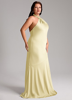 Azazie Lorena Bridesmaid Dresses Lemon Sorbet Mermaid Pleated Stretch Satin Dress image11