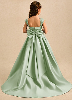Azazie Genie Flower Girl Dresses Dusty Sage Ball-Gown Off the Shoulder Matte Satin Dress image2