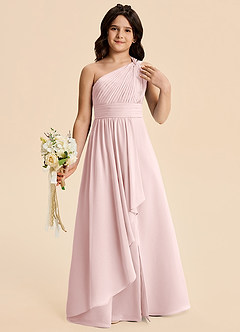 Azazie Skye Junior Abito A-Line in Chiffon Plissettato Rosa Rossore image1