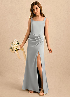 Azazie Noah Girls Formal Blumenmädchenkleider Etui Plissee Stretch-Satin Kleid Silber image4
