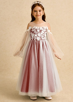 Azazie Zimi Flower Girl Dresses Terracotta Ball-Gown Sweetheart Neckline Tulle Dress image5