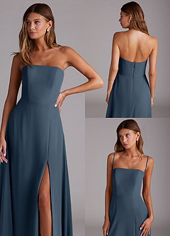 Azazie Wren Abiti da Damigella Abito Convertibile A-Line in Chiffon Spacco Laterale Blu Nettuno image9