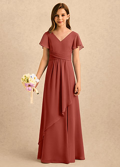 Azazie Lia Girls Formal Final Sale Terracotta A-Line Pleated Chiffon Dress image4