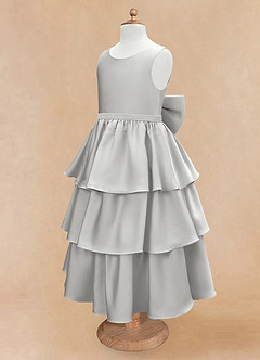 Azazie Margie Flower Girl Dresses Silver A-Line Bow Stretch Satin Dress image6