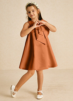Azazie Zoey Flower Girl Dresses Copper A-Line Bow Matte Satin Dress image4