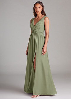 Azazie Tanicia Bridesmaid Dresses Pistachio A-Line Pleated Chiffon Dress image2