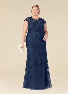 Azazie Jamila vestidos de madre de la novia Vestido de Azul Marino Oscuro de Encaje de Sirena image7