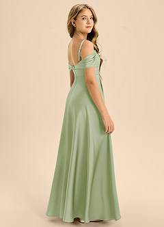 Azazie Rowena Junior Robe Trapèze en Satin extensible Arc Vert Sauge image2