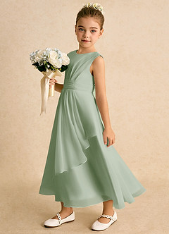 Azazie Edelweiss Flower Girl Dresses Dusty Sage A-Line Pleated Chiffon Dress image1