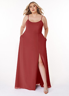 Azazie Moira Bridesmaid Dresses Rust A-Line Scoop Chiffon Dress image8