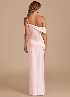Azazie Lia Venta Final Vestido de Rosa Rubor de Satén Metálico de Corte Recto con Hombro unilateral image4