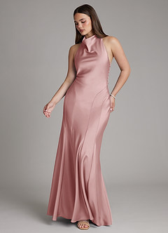 Azazie Sahara Bridesmaid Dresses Dusty Rose A-Line Pleated Stretch Satin Dress image6