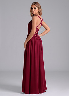 Azazie Francis Bridesmaid Dresses Burgundy A-Line Corset Chiffon Dress image2