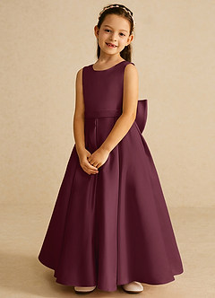 Azazie Pipsy Flower Girl Dresses Cabernet A-Line Bow Matte Satin Dress image4