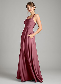 Azazie Shaude Bridesmaid Dresses Desert Rose A-Line Pleated Stretch Satin Dress image4