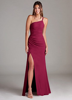 Azazie Eren Jurken voor bruidsmeisjes Jurk van Chiffon met Kolom One-shoulder Bourgondië image4