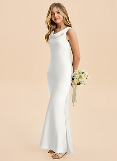 Azazie Rylina Junior Meerjungfrau-Linie Stretch-Satin Kleid Weiß image4