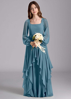 Azazie Clara Junior Vestido de Bermudas de Gasa de Corte en A con Blusón image7