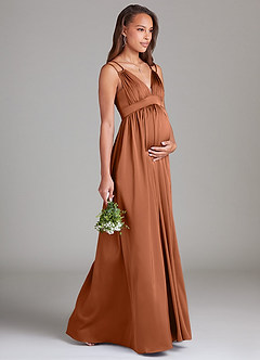 Azazie Emree vestidos de dama de honor de maternidad Vestido de Corte En A Con bolsillos Hasta el suelo Satén Elástico image4