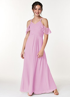 Azazie Dakota Junior Robe Trapèze en Mousseline de soie Épaule décolletée Rose Bonbon image4