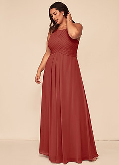 Azazie Ginger Bridesmaid Dresses Terracotta A-Line Halter Pleated Chiffon Dress image12