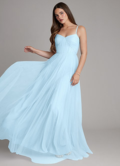 Azazie Teagan Robes de demoiselle d'honneur Robe Trapèze en Tulle Encolure en Forme de Cœur Bleu Ciel image3