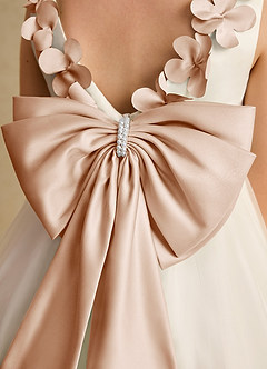 Azazie Lilli Flower Girl Dresses Ivory English Rose A-Line Bow Tulle Dress image6