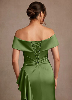 Azazie Kirsty Mother of the Bride Dresses Juniper Sheath Off the Shoulder Stretch Satin Dress image7