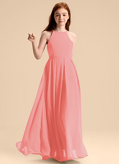 Azazie Arianthe Junior Abito A-Line in Chiffon Plissettato Corallo image6