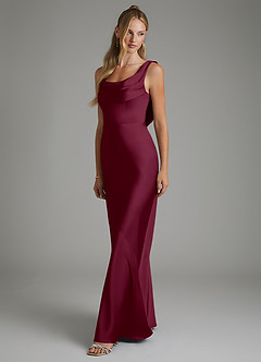Azazie Elena Bridesmaid Dresses Mulberry Mermaid Pleated Stretch Satin Dress image4