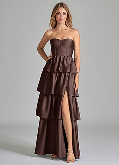 Azazie Faye Bridesmaid Dresses Ganache A-Line Ruched Stretch Satin Dress image3