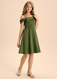 Azazie Anselie Junior A-Line Plisseret Stræk satin Mini Junior brudepige Kjole image6