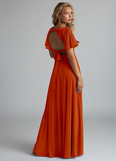 Azazie Induh Bridesmaid Dresses Paprika A-Line Flutter V-neck Mesh Dress image4
