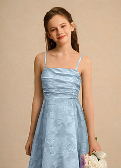 Azazie Pebbles Girls Formal Flower Girl Dresses Sky Blue A-Line Pleated Floral Burnout Dress image2