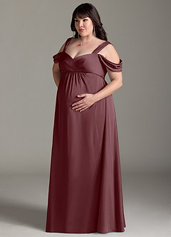 Azazie Rhea vestidos de dama de honor de maternidad Vestido de Corte En A Off The Shoulder Plisado Hasta el suelo Satén Elástico image11
