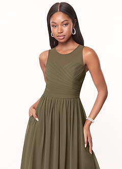 Azazie Nina Abiti da Damigella Abito A-Line in Chiffon Plissettato Willow Green image5
