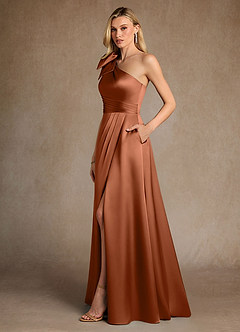 Azazie Easton Mother of the Bride Dresses Copper A-Line One Shoulder Stretch Satin Dress image2