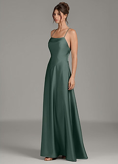 Azazie Eris Bridesmaid Dresses Sea Moss A-Line Pleated Stretch Satin Dress image4