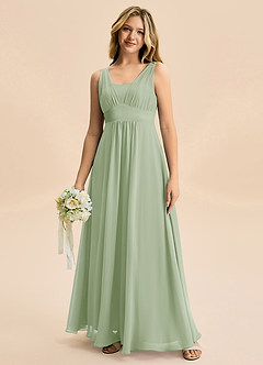 Azazie Odette Junior A-Linie Herzausschnitt Chiffon Kleid Staubiger Salbeigrün image3