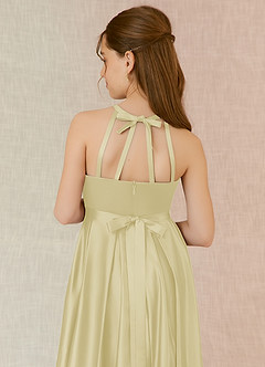 Azazie Arianthe Junior Lemon Sorbet A-Line with Pockets Stretch Satin Dress image7