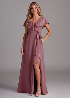 Azazie Lainey Bridesmaid Dresses Amethyst A-Line with Pockets Chiffon Dress image1