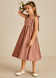 Azazie Chelsie Flower Girl Dresses Bronzer A-Line Bow Matte Satin Dress image4