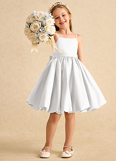 Azazie Davine Flower Girl Dresses White A-Line Spaghetti Strap Matte Satin Dress image7