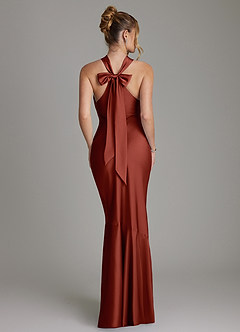 Azazie Reign Bridesmaid Dresses Terracotta Mermaid Pleated Stretch Satin Dress image2