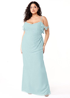 Azazie Emeralda Robes de demoiselle d'honneur Robe Fourreau en Mousseline de soie Épaule décolletée Verre De Mer image7